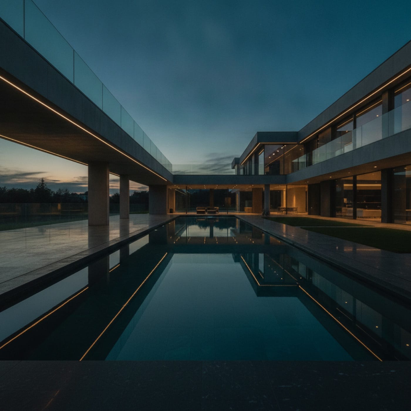 A flagship luxury pool build by Pool Perfection at dusk